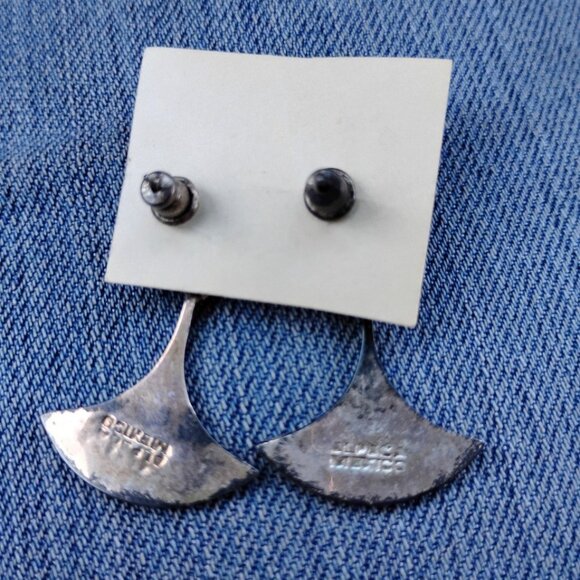 Alpaca Mexico Mexican Silver Hanging Earrings White Acrylic with Like Abalone - Picture 3 of 6